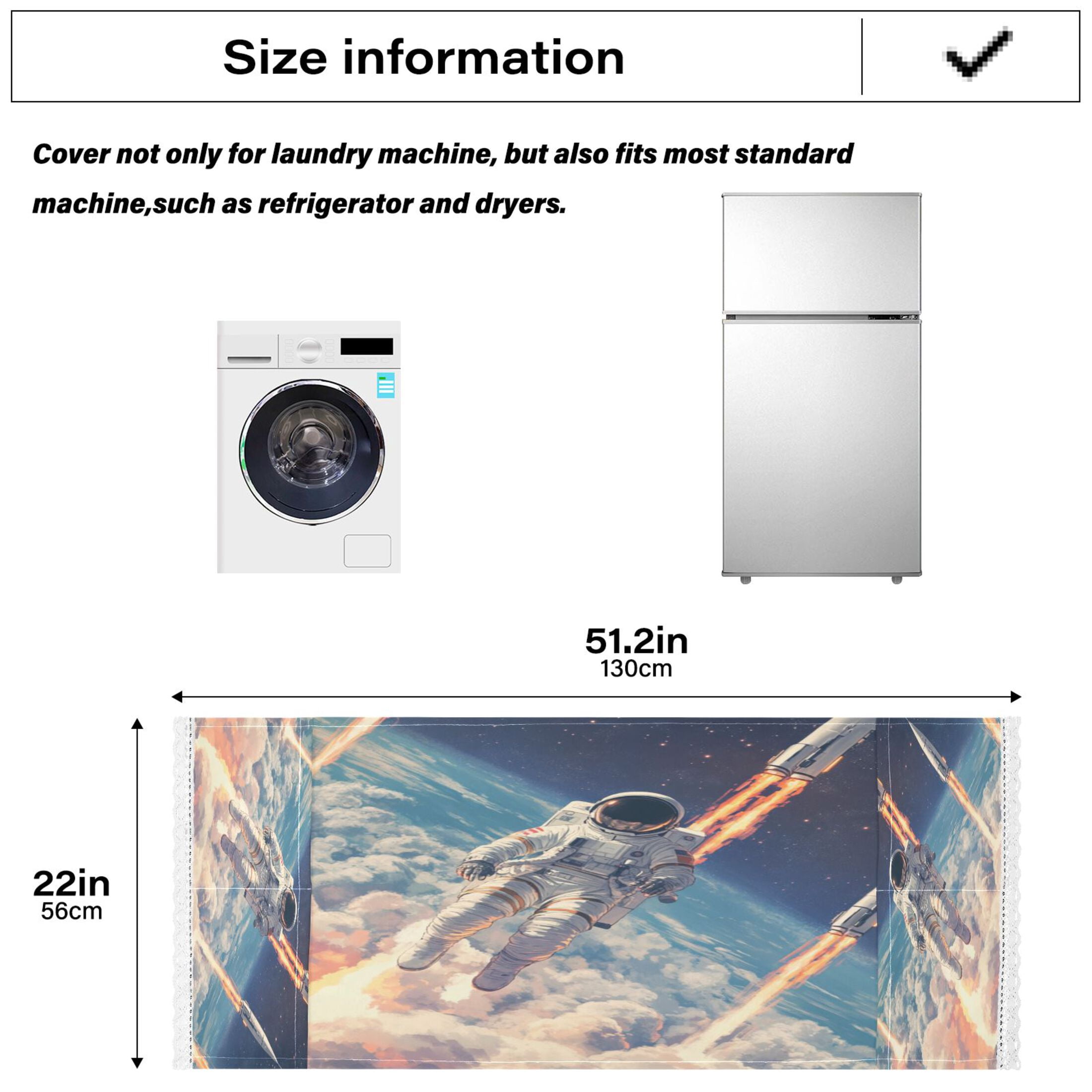 Astronauts Fly Into SpaceWasher and Dryer Covers Dust-Proof and Oil Resistant Fridge Cover with 4 Storage Pockets Washing Machine Top Cover for Laundry Kitchen Home 51.2 x 22 In