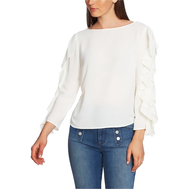 1.STATE Blusa con hombros descubiertos y mangas con volantes para mujer, blanquecino, pequeña