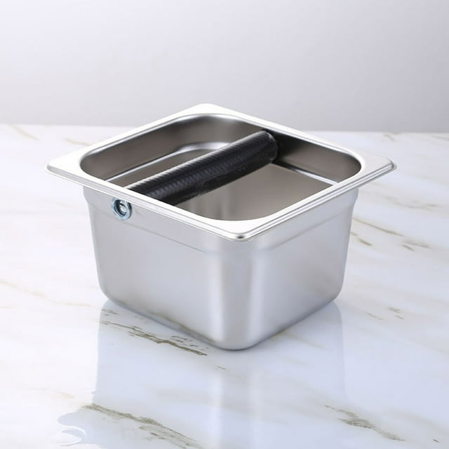 UsTZtai Stainless Steel Coffee Grounds Box, Built-in Container with Rubber Bar for Coffee Machine, Coffee Accessory