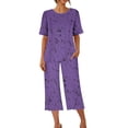 thumbnail image 4 of Pijamas de Verano para Mujeres, Suelto Impreso Manga Corta Superior Y Pantalones Recortados, Cuello Redondo Casual, 4 of 6