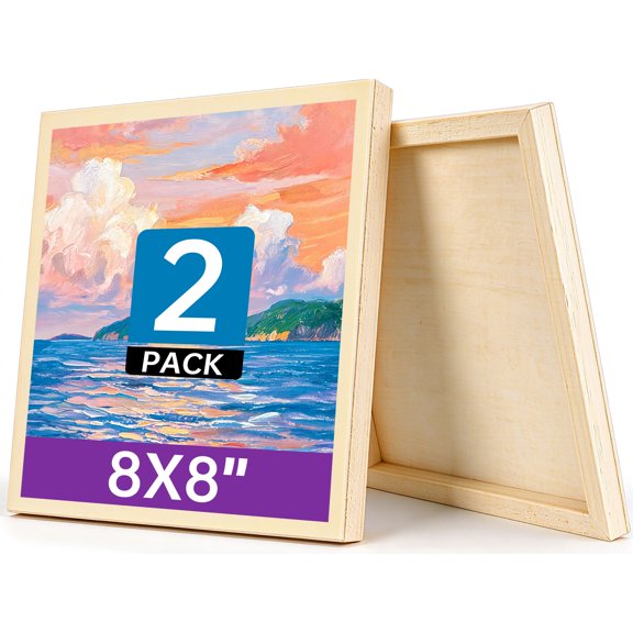 Wood Panels 2 Pack – 8x8 Inch Unfinished Birch Wood Canvas Boards, 3/4 Inch Deep Cradled Panels for Acrylic, Oil, Resin & DIY Art Projects