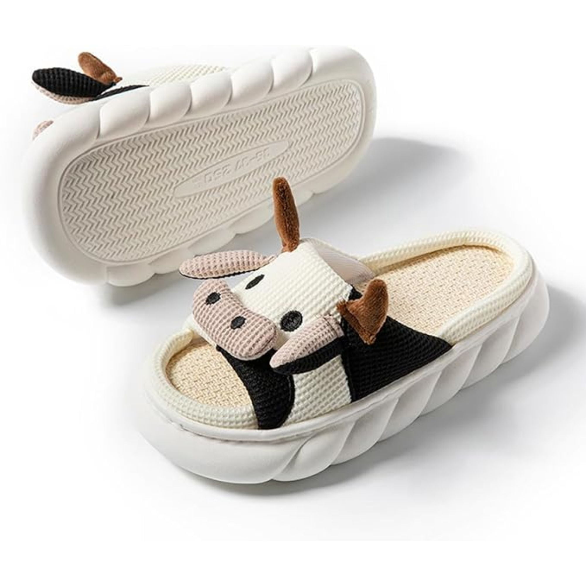 BERANMEY Open Toe Cute Cartoon Memory Foam Linen House Slippers for Women Indoor Outdoor Animal Slippers Womens Four Seasons Slippers for Women and Men Non-slip Flat Slides