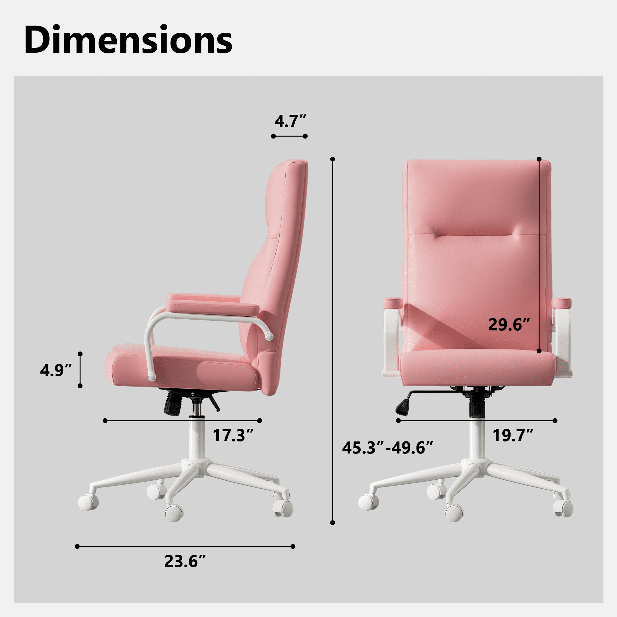Homezeer Pink Ergonomic High Back Desk Chair with Adjustable Height, Wheels, Leather Office Chair for Girls