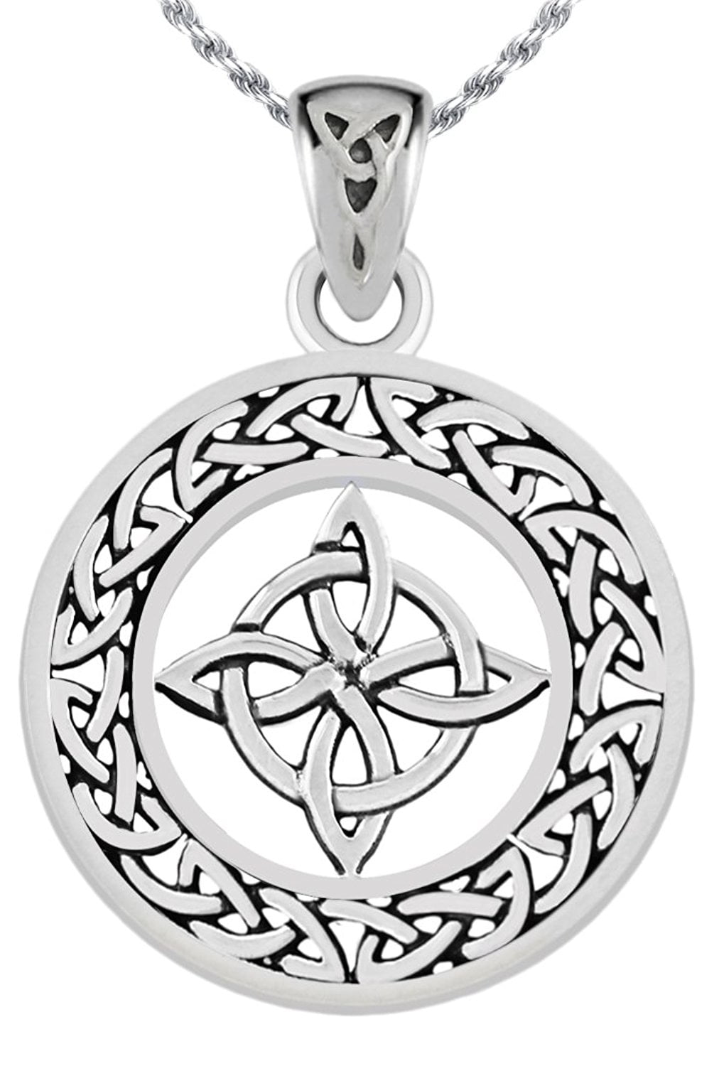 US Jewels New 0.925 Sterling Silver Flying Owl with Pentagram Wiccan Pendant Necklace