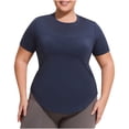 thumbnail image 1 of Lenpel Hauts d'Entraînement Grande Taille pour Femmes Mode Col Rond Manches Courtes Ourlet Incurvé T-Shirts Athlétiques Course Yoga Gym, 1 of 7