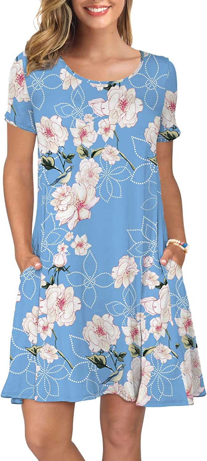 ANYJOIN Women's Summer Casual T Shirt Dresses Short Sleeve Swing Dress