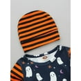 thumbnail image 5 of Qiylii Baby Boys Girls Halloween Romper Outfits Striped Long Sleeve Ghost Print Jumpsuit + Hat,0-24M, 5 of 8