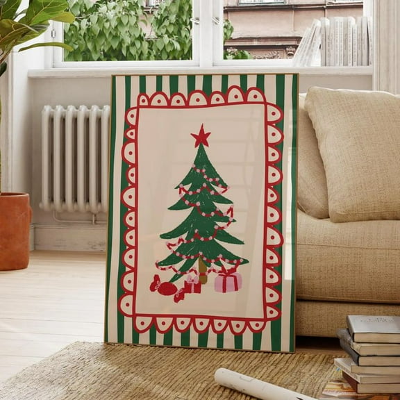 Vintage Christmas Wall Art Whimsical Christmas Tree Poster, Size 24''x36''-Gategoo