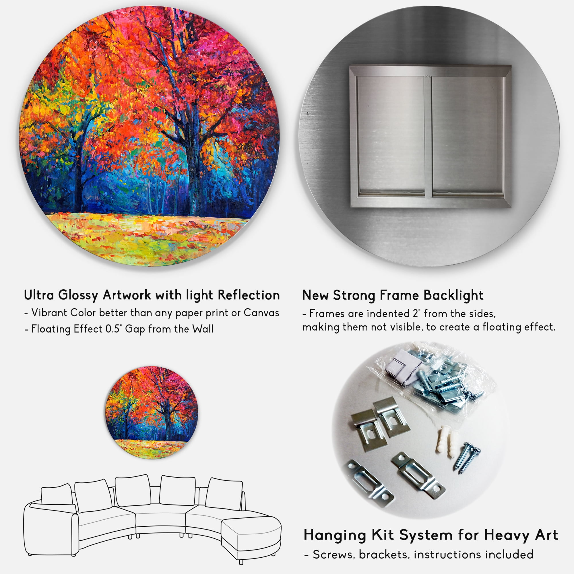 Designart 'Abstract Vibrant Red Tree In Autumn Landscape' Traditional Circle Metal Wall Art 29x29 - Disc of 29
