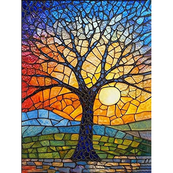 Mosaic Tree of Life Decorative Painting/Canvas Art， Perfect for Living Room， Bedroom， Dining Room， Office， Hallway， Study Room， Kitchen， Apartment， Cafe， Bar， Hotel and Restaurant Decor.