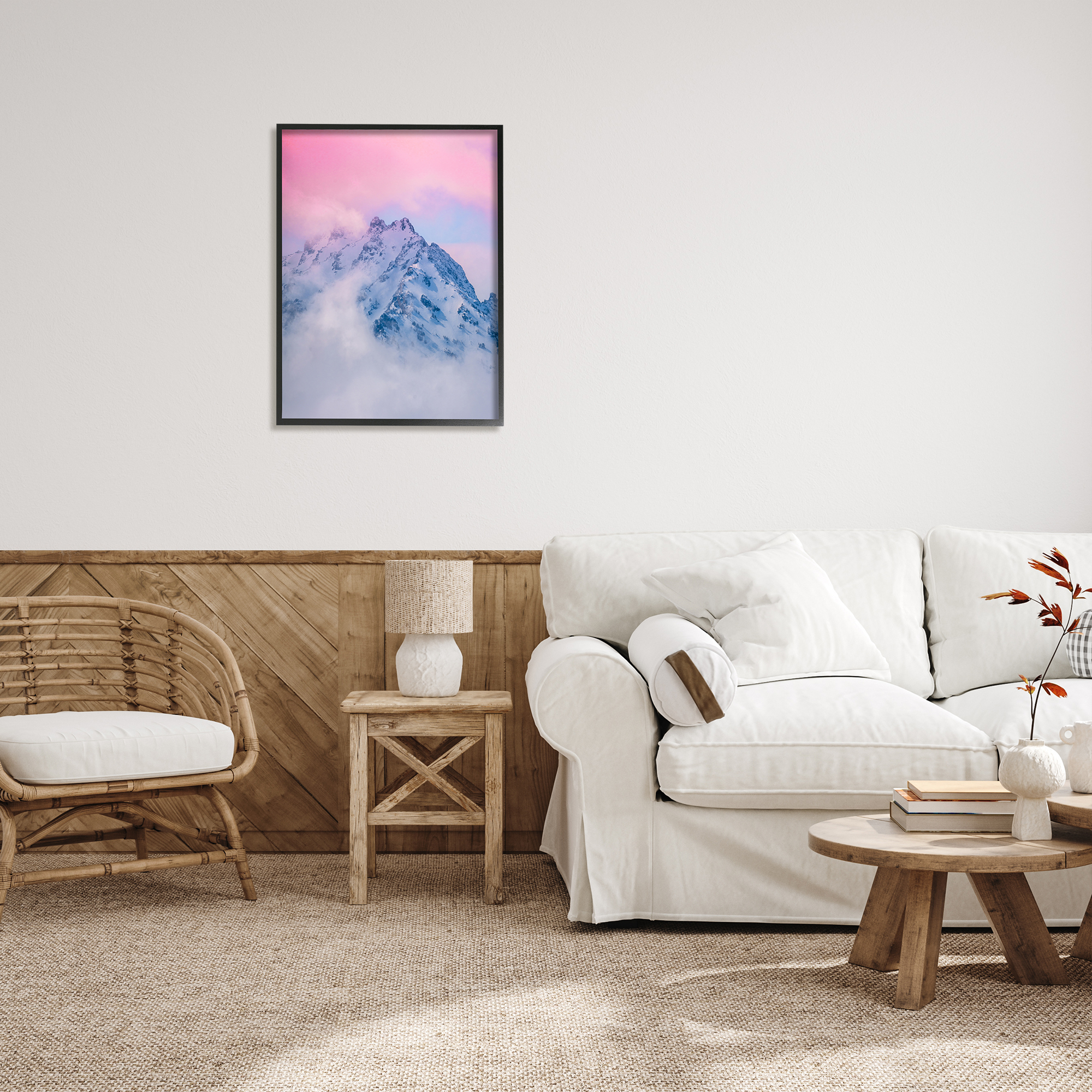 Stupell Industries Foggy Mountain Pink Sky Landscape Photography Black Framed Art Print Wall Art, 24 x 30