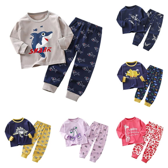 Dakiuu Boys Girls Long Sleeve Tee and Pants 2-Piece Pajama Set 3M-8Y Toddler Kids Soft Cute Pj Outfit Winter Fall Cute Sleepwear Loungewear Clothes