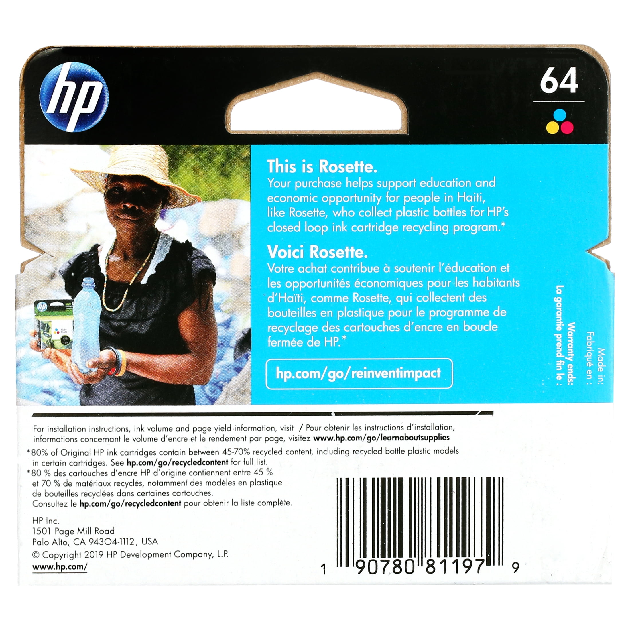 HP 64 Tri-Color Printer Cartridge with Ink Cartridge, 1 Pack Approximate 165 Pages