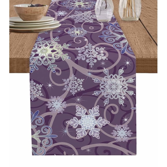Purple Snowflake Christmas Table Runner 120 Inches, Xmas Snowflake Winter Bed Runner Dresser Scarves Tabletop for Indoor Outdoor Parties/Ceremony/Banquet, 13"x 120"