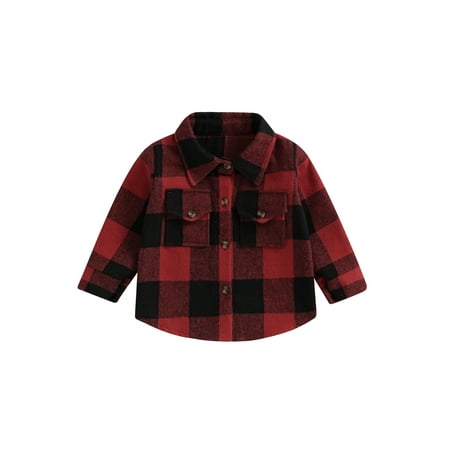 

Toddler Baby Boy Girl Flannel Plaid Shirts Long Sleeve Button Down Jacket Christmas Fall Shirt Tops