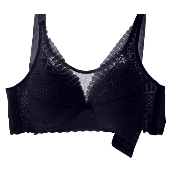 SMihono Full Coverage Bras Women Front Closure Lace Bras Wireless Minimizer Bras Push Up Daisy Bras Breathable Everyday Bras Black M
