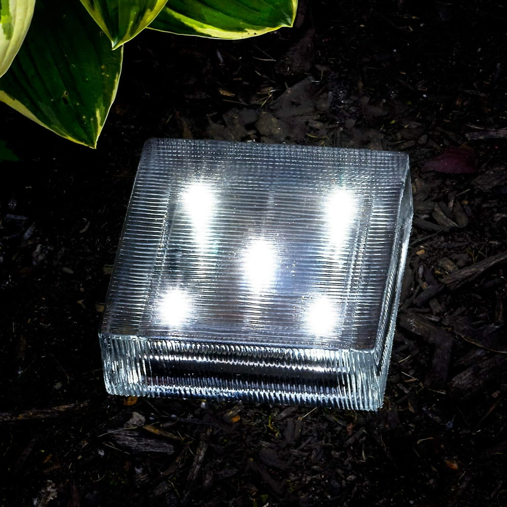 Solar Brick Outdoor Light 6x6 Large Glass Square Paver, Striped