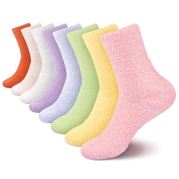 BambooMN Women's Fuzzy Soft Pastel Colorful Fluffy Socks - Assortment E - Extra Large - 8 Pairs