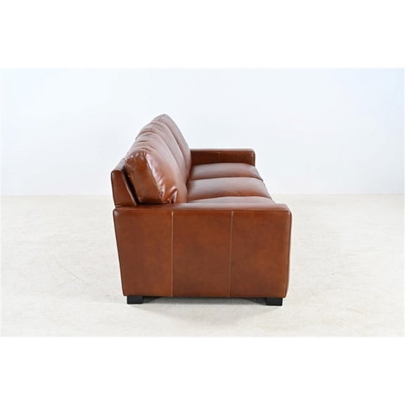 Pemberly Row Contemporary Top Grain Leather Sofa in Chestnut