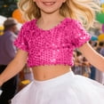 thumbnail image 2 of LIIPEE Girls Kids Round Neck Short Sleeve Sequin Crop Top Solid Color Sparkly Slim Fit Tee For Toddlers Dance Birthday Parties Hot Pink -, 2 of 4