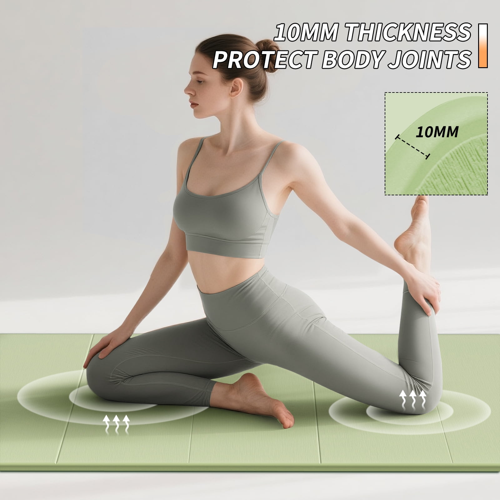 BAIMA Foldable Yoga Mat 10mm Thick , Workout Mats for Home Gym , Pilates,Quick Unfold/Stor,Non-Slip Surface,3.5lbs(Green)