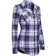 thumbnail image 3 of BodiLover, Women's, Warm Flannel Long Roll Up Sleeve Button Up Plaid Shirt, White Blue, M, 3 of 4