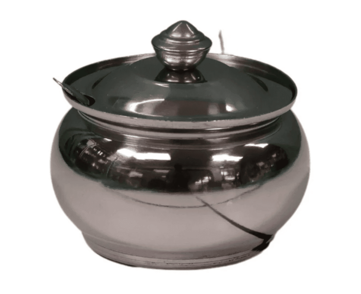 Verka Stainless Steel Ghee/Oil Pot, Comes with Spoon and Lid