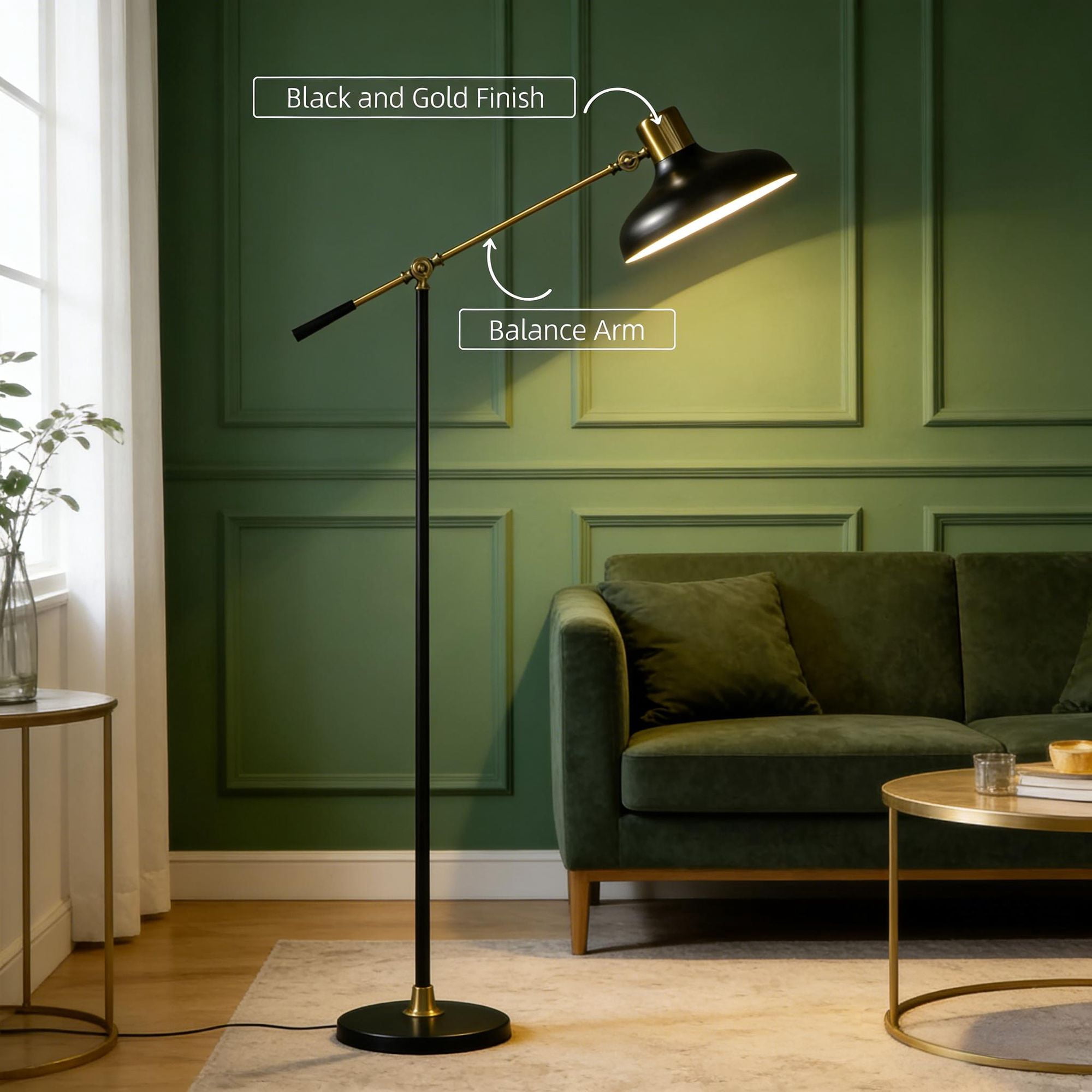 Adjustable Floor Lamps for Living Room, Standing Lamp for Bedroom with Balance Arm