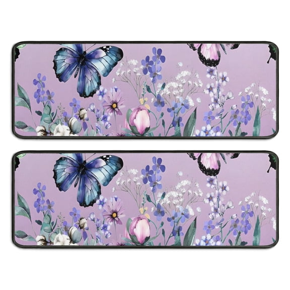 Kitchen Rugs Sets Of 2,Purple Butterfly Flower Butterfly Pattern Anti Fatigue Kitchen Mat Rugs Non Slip Washable,Decorative Kitchen Floor Mats for Kitchen,Sink,Laundry,17"x47" 17"x47"