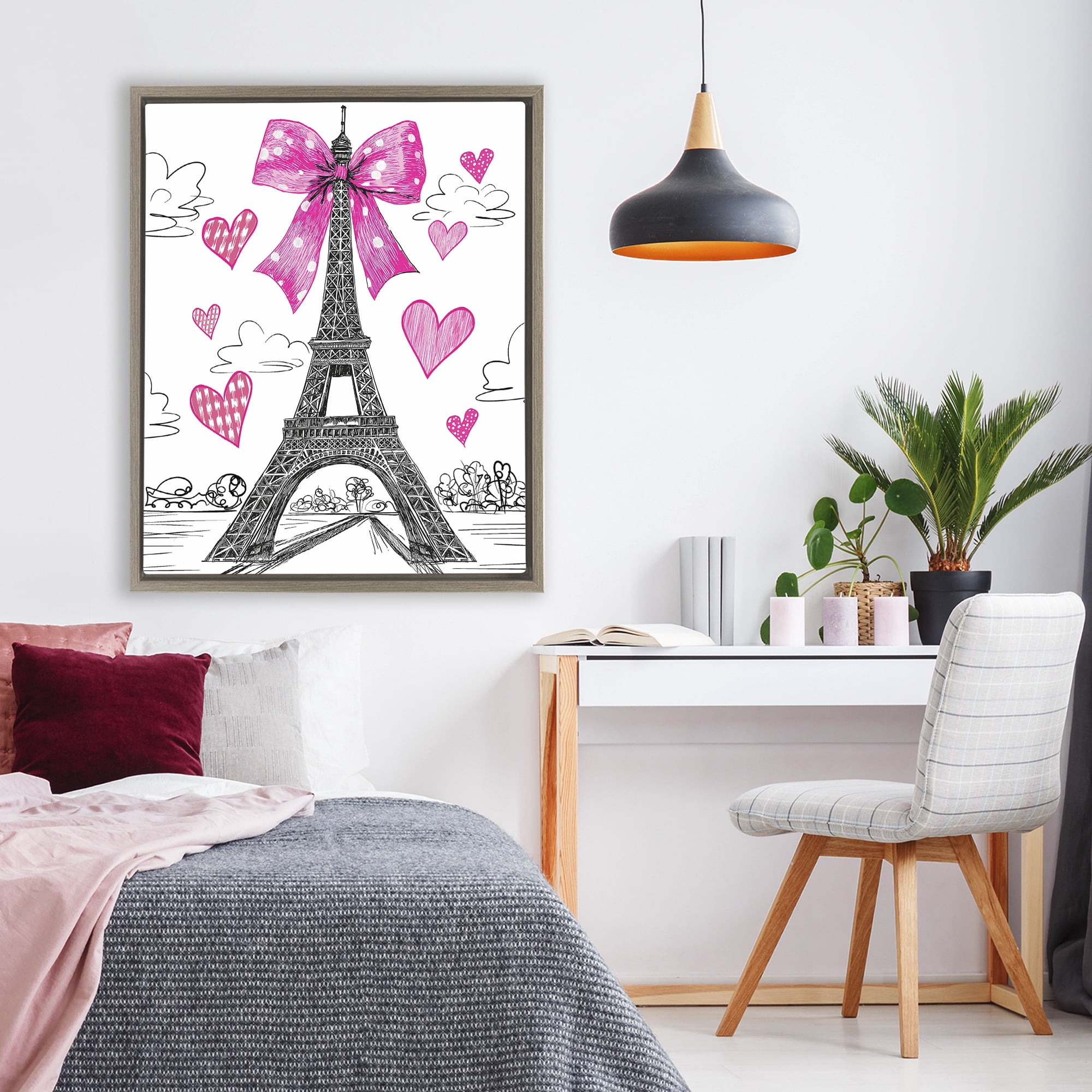 Stupell Industries Heart Patterned Eiffel Tower Brown Framed Floater Canvas Wall Art, design by Jess Stempel