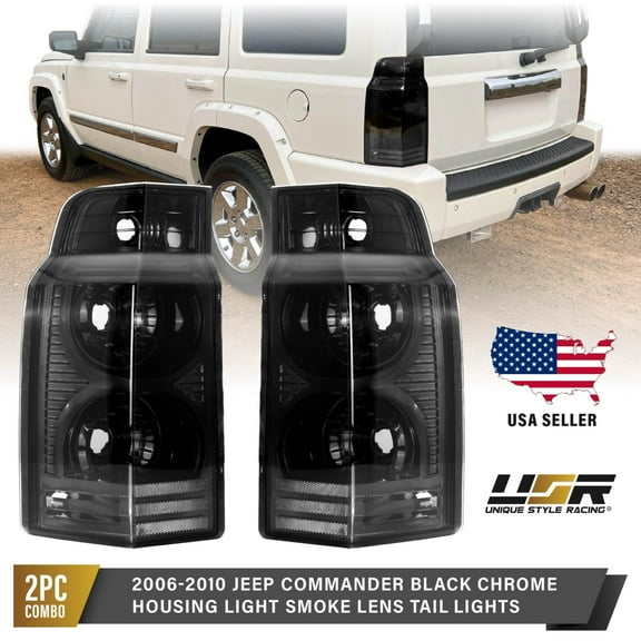 Light Smoke Lens Black Chrome Housing Tail Lights L R For 06-10 Jeep Commander