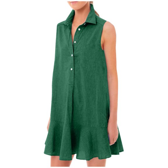Solid Color Long Sleeve Turn Down Shirt Dress for Women with Ruffled Hem Long Sleeve Fall Dresses for Women