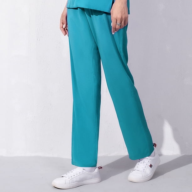 Pantalones de enfermera para mujer, pantalones de trabajo médico holgados blancos para las cuatro estaciones, pantalones blancos de doctor rosa y azul, pantalones elásticos de talla grande para hombre