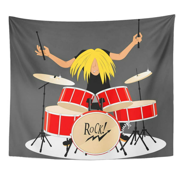 UFAEZU Character Play Rock and Roll Musician Playing Drums Cartoon No  Transparencies Kit Drummer Wall Art Hanging Tapestry Home Decor for Living  Room Bedroom Dorm 51x60 inch 