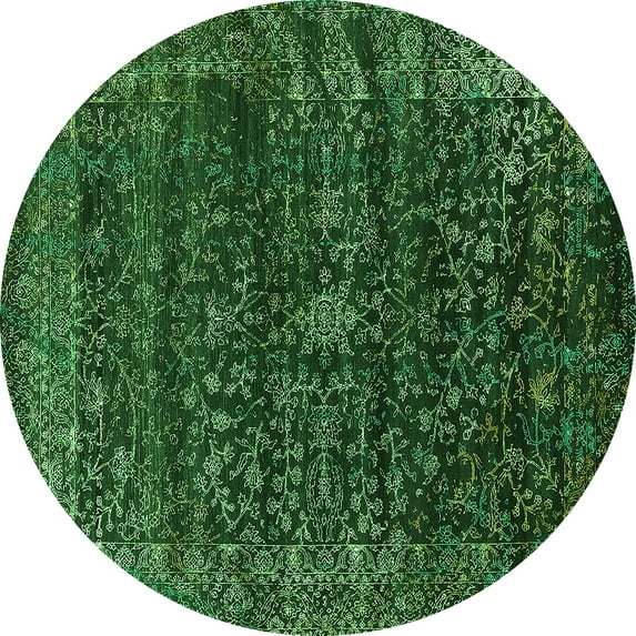 Ahgly Company Indoor Round Oriental Green Industrial Area Rugs, 5' Round