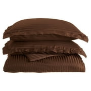Superior Stripe Wrinkle-Free Reversible Duvet Cover Set, Full/ Queen, Mocha