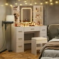 thumbnail image 2 of TROPOW Hetoy Vanity Desk with Mirror and Lights - Makeup Vanity Desk with Chair - Dressing Table with 7 Drawers and Hair Dryer Rack for Bedroom,White, 2 of 7