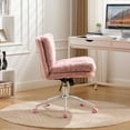 thumbnail image 3 of 26.4 inch Wide Seat Office Chair, Plush Faux Rabbit Hair Desk Chair with Metal Base, Adjustable Swivel Vanity Chair for Home Office, Bedroom,Pink, 3 of 9