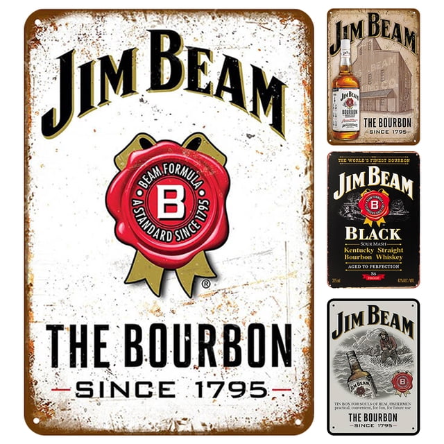 (9) (Juego 4 Uds) Pintura Hojalata Rectangular 30*40cm Jimbeam Plano Whisky Póster Caligrafía Y Serie Pintura