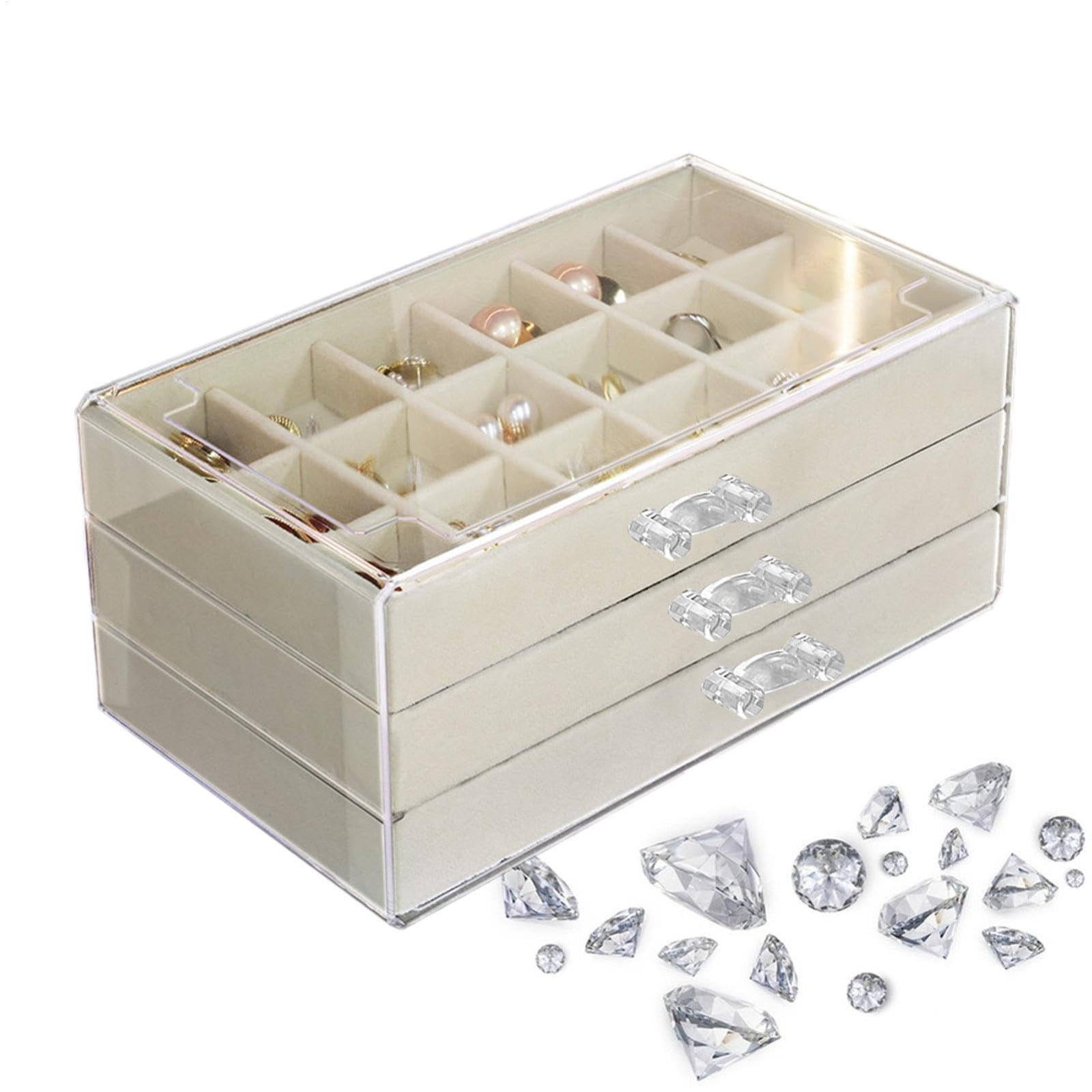 3-Layer Jewelry Storage Box With Drawers,Flannel Lined Jewelry Organizer Case,Earrings Rings Necklace Bracelet Compartment Holder,Portable Vanity Jewelry Display Box Multi Section Storage Organizer