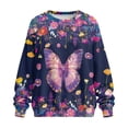 thumbnail image 4 of SCRAWLGOD Floral Butterfly Print Women's Sweatshirts with Pockets Long Sleeve Crewneck Drop Shoulder Sweatshirt Cozy Fall Winter Casual Clothes Oversized Soft Tops, 3XL, 4 of 7