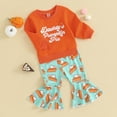 thumbnail image 3 of Okbabeha Toddler Baby Girl Thanksgiving Clothes Letter Print Crewneck Sweatshirt Tops Pumpkin Pie Flare Pants Cute Outfit, 3 of 7