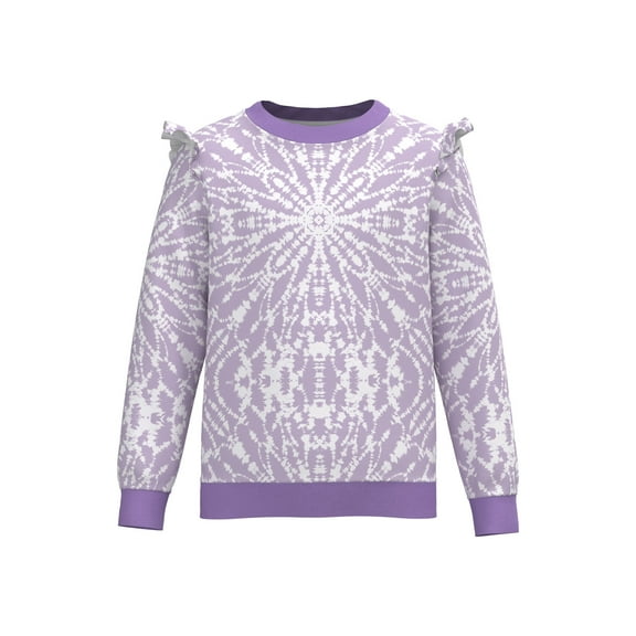 Cotonly Girls Tie-dye Ruffle Sweatshirt - Purple, Fleece winter wear with purple tie-dye pattern, 100% Organic Cotton, Sizes 5-12 Years