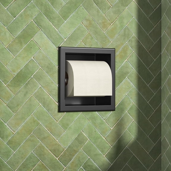 Toilet Paper Holder, in Wall Toilet Roll Holder for Bathroom Renovation, 304Stainless Steel Recessed Toilet Tissue Holder (Matte Black)