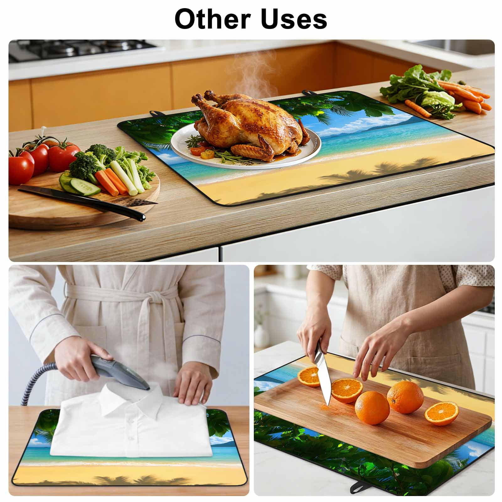 Ocean Beach Stove Top Cover for Electric Stove, Heat-proof & Non Slip Glass Top Stove Cover Protector, Blue Sea Shoreline Coconut Coastal Palm Tree Kitchen Flat Cooktop Rubber Mat 24x21 Inches