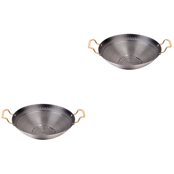 2pcs Double Handle Wok Stainless Steel Household Camping Cooking Pot Kitchen Cooking Utensil