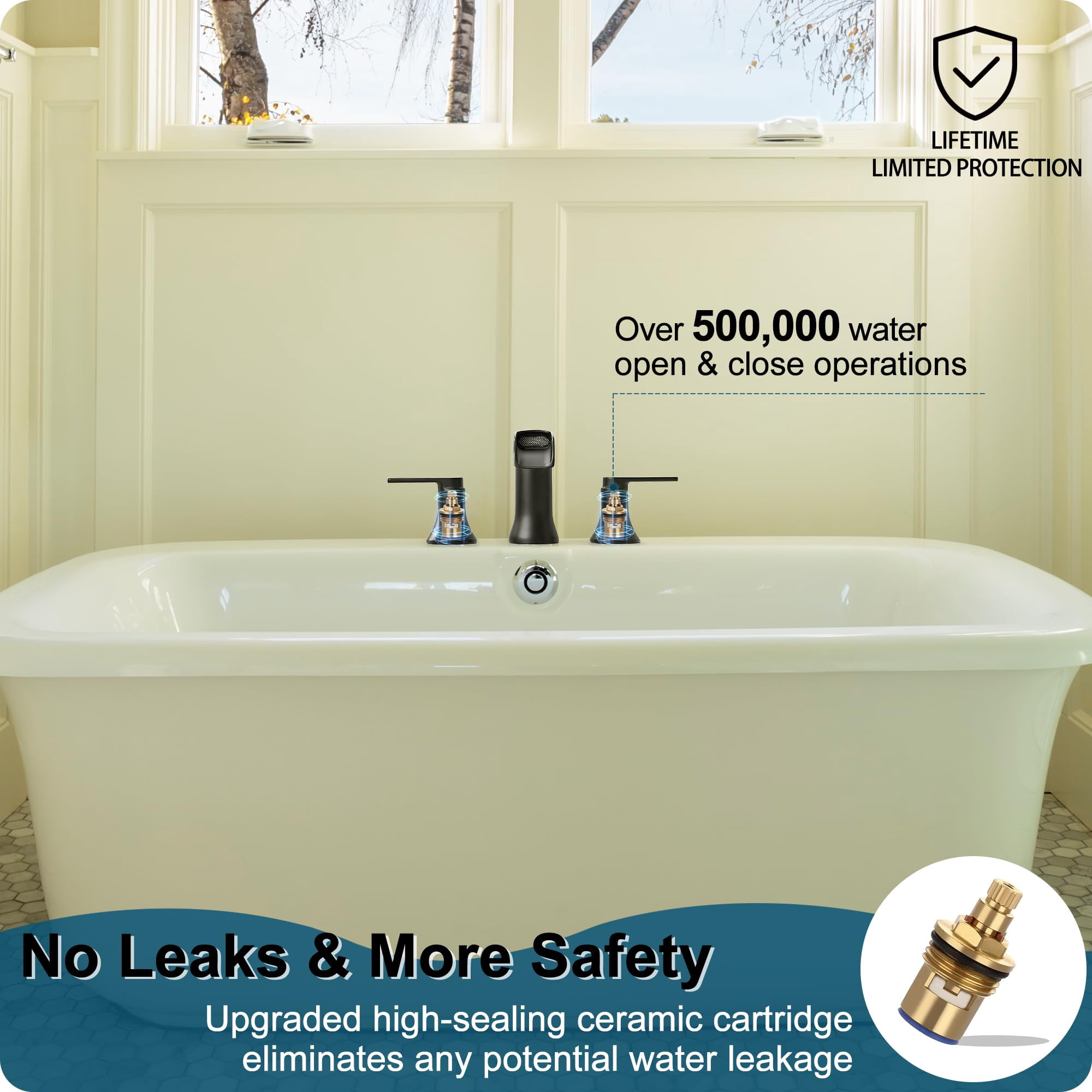 Waterfall Bathtub Faucet Set 3 Hole Matte Black 2 Handle