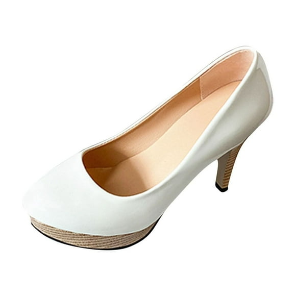 hopeusnice High Heels Shoes for Women Trendy Non-slip PU Materials Summer and Fall Shoes Tapered High heel Soft Pumps Shoes Breathable Women's High Heels Shoes Round toe Dress Shoes White 40