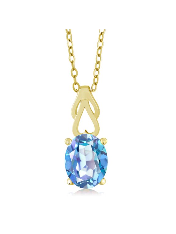 3.60 Ct Millennium Blue Mystic Quartz 18K Yellow Gold Plated Silver Pendant With Chain