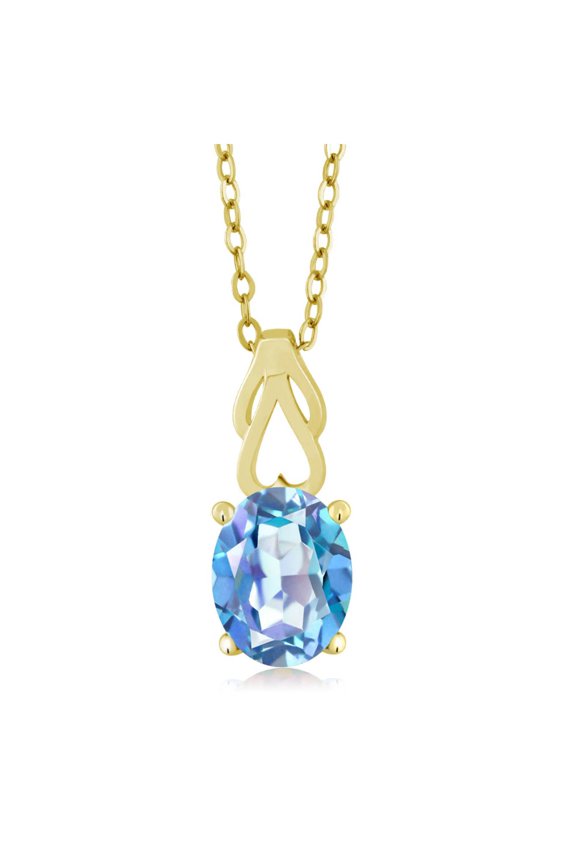 3.60 Ct Millennium Blue Mystic Quartz 18K Yellow Gold Plated Silver Pendant With Chain